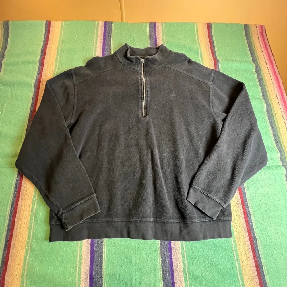 Wolverine Quarter Zip Pullover Mens Large Black Ribbed Cotton Knit Sweater